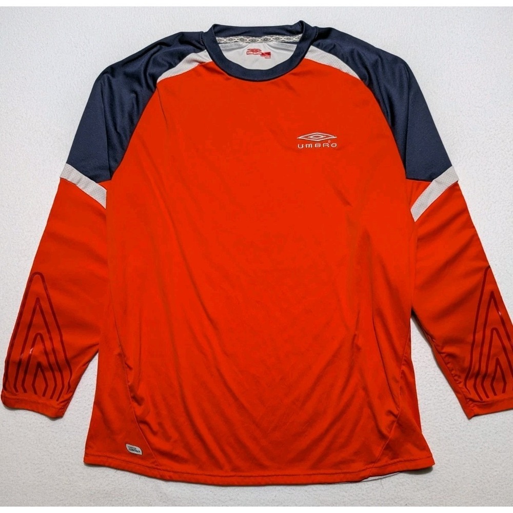 Umbro Goalkeeper Jersey Mens L‎ Red Padded Elbows Soccer Long Sleeve